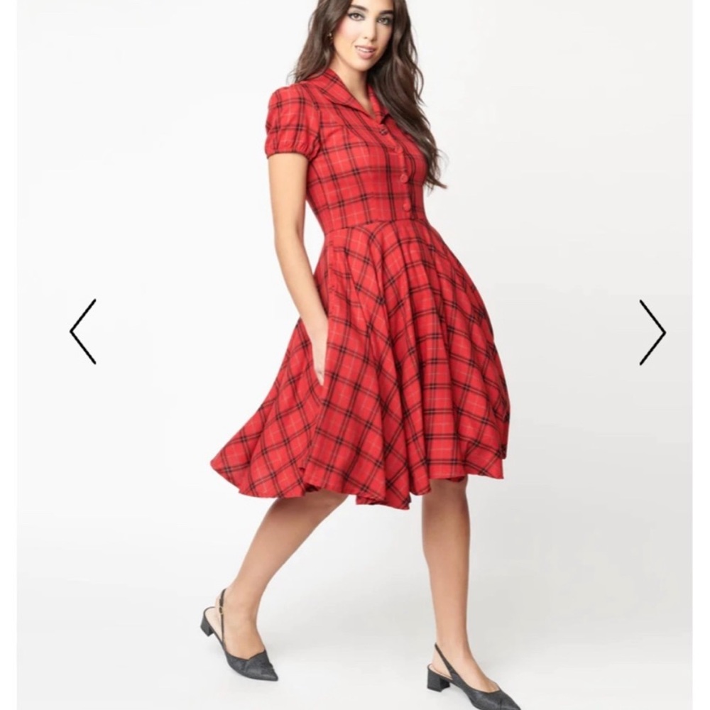 Unique Vintage*1950 Rockabilly Retro Pinup Plaid Dress*Magnolia Place*Mona Swing